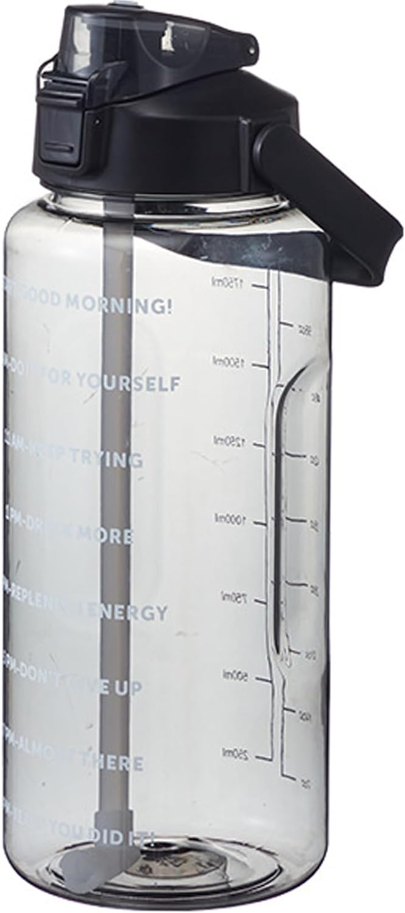 2L Large Water Bottle Black Half Gallon Water Jug, 68Oz /2 Liter Sports Gym Drink Container, Leakproof BPA Free Big Water Bottle with Handle & Straw & Time Marker for Outdoor Fitness image number 6
