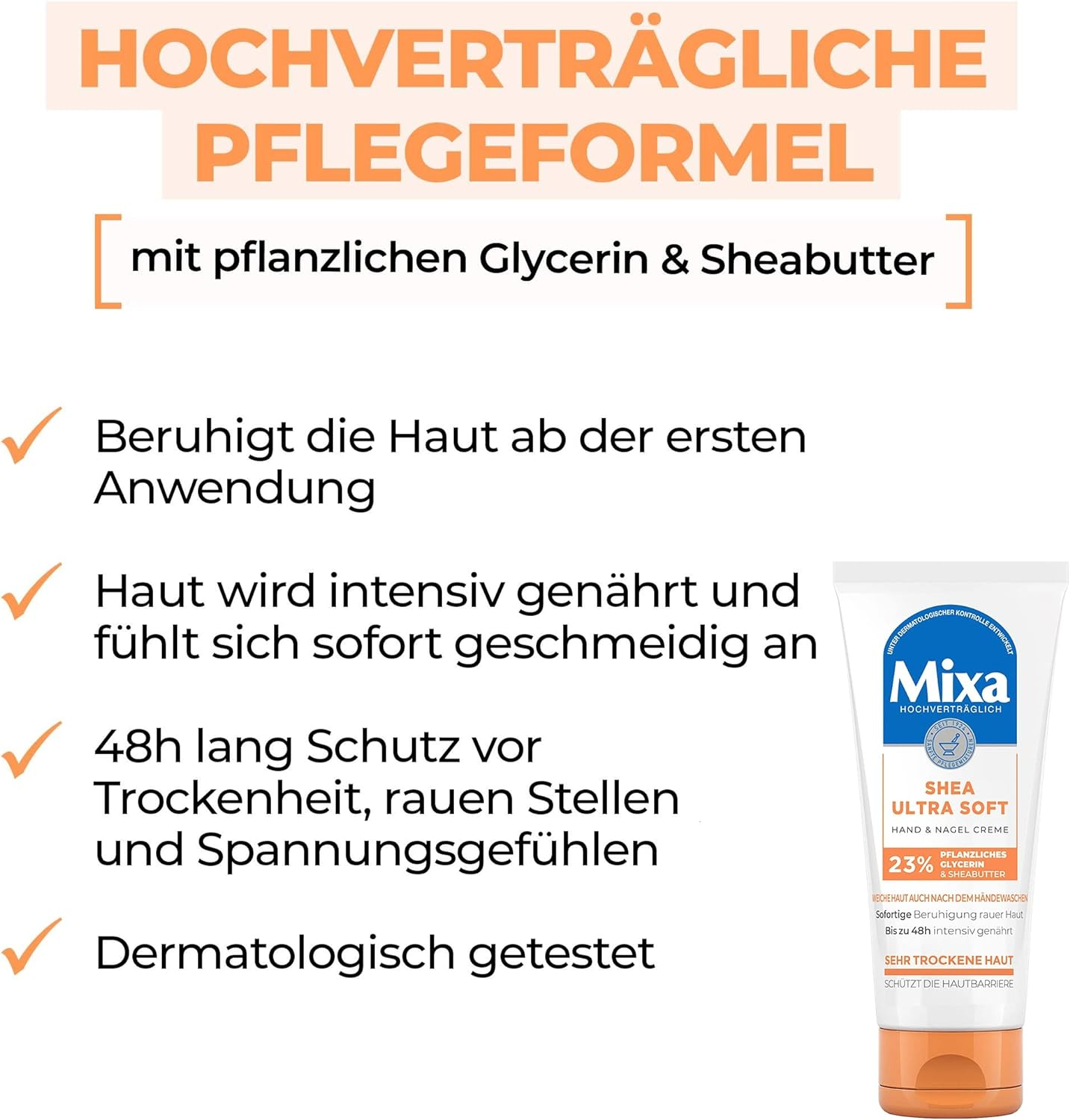 Mixa Shea Ultra Soft Hand & Nail Cream - Nourishing Hand Balm for Dry, Cracked and Rough Hands, Protection & Intensive Care with Glycerine and Shea Butter, 100 Ml image number 1