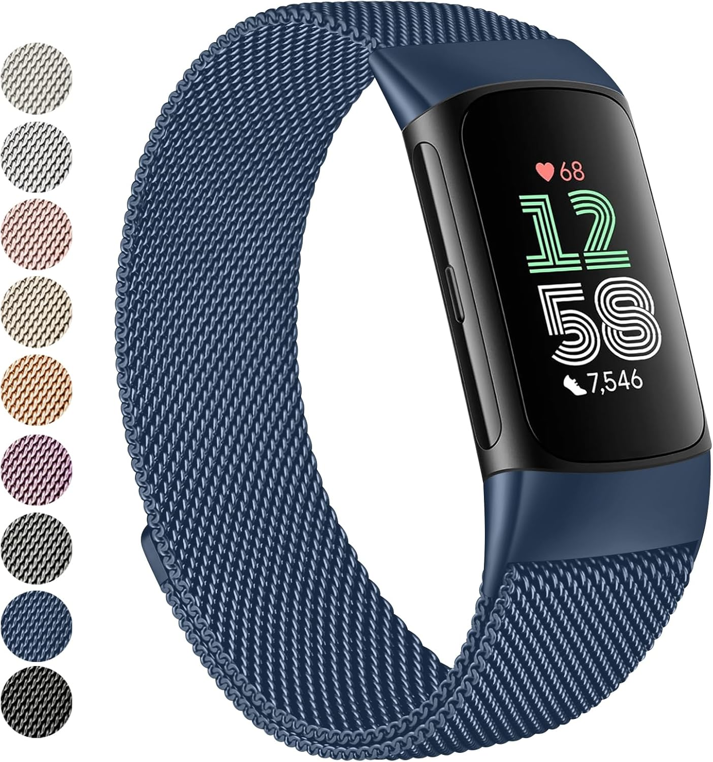 Vanjua for Fitbit Charge 6 / Charge 5 Bands Women Men, Stainless Steel Metal Mesh Loop Adjustable Magnetic Wristband Replacement Strap Compatible with Fitbit Charge 6 / Charge 5 Fitness Tracker