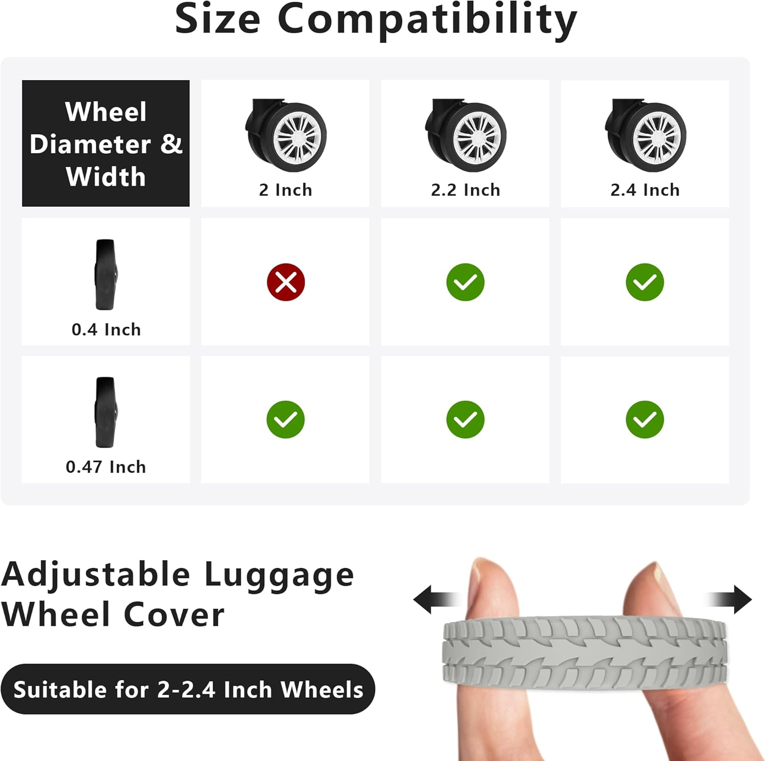 10-Pack Upgrade Silicone Luggage Wheel Protectors Covers for Suitcases &ndash; Universal Fit 2-2.4 Inch Spinner Wheels, Wear-Resistant Noise Reducing Travel, Black, for 2-2.4" Spinner Wheel - Black image number 3