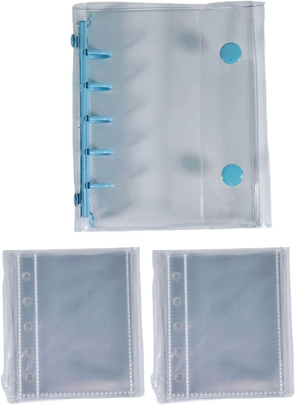 Binder Covers Notebook Transparent 5 Holes Closure Loose Leaf Folder with Binder Inner Paper for Valentines Graduation Travel, Blue - Blue image number 5