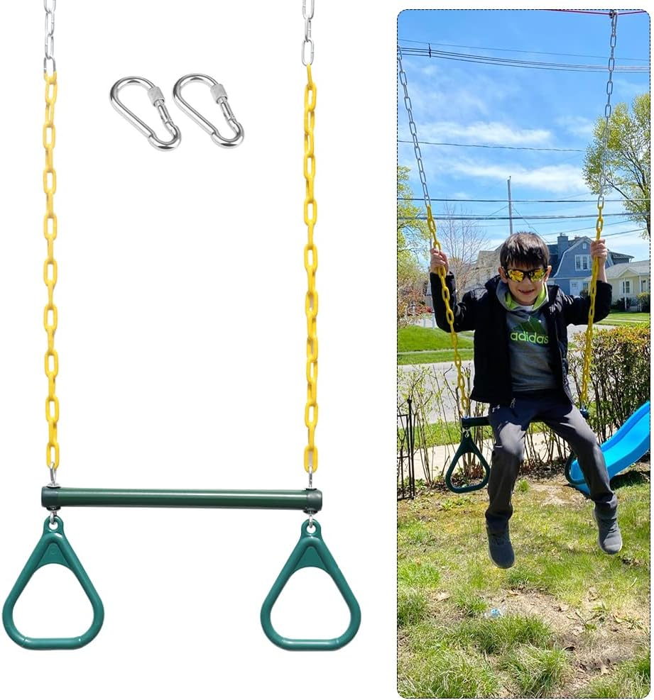 18' Trapeze Swing Bar Rings 48' Heavy Duty Chain Swing Set Accessories & Locking Carabiners&hellip; image number 1