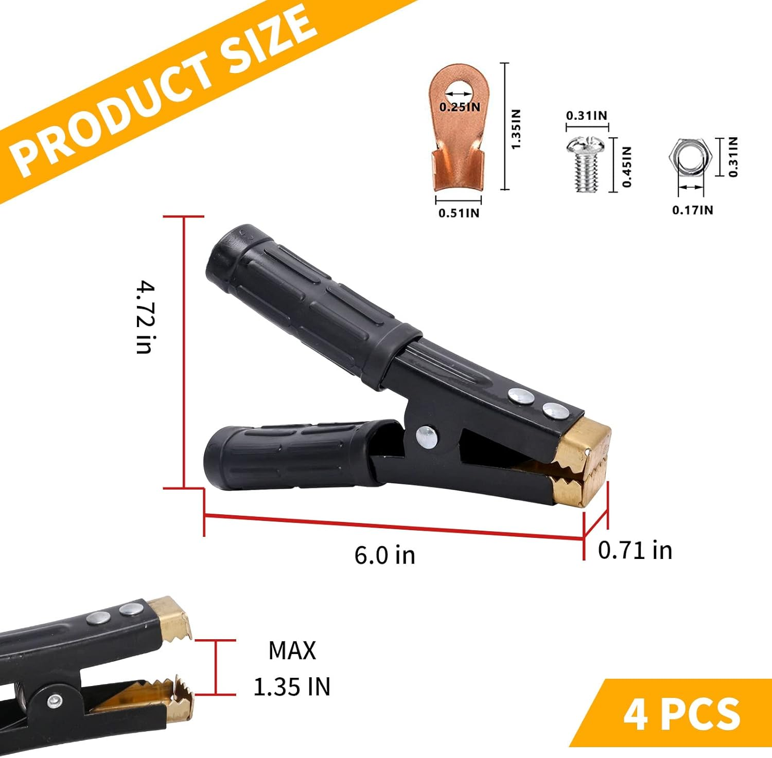 Saihisday 1000A Battery Jumper Cable Clamps, Heavy Duty Car Battery Clamps Pure Copper, Battery Alligator Clamps for Jump Starter Cables 4PCS image number 3