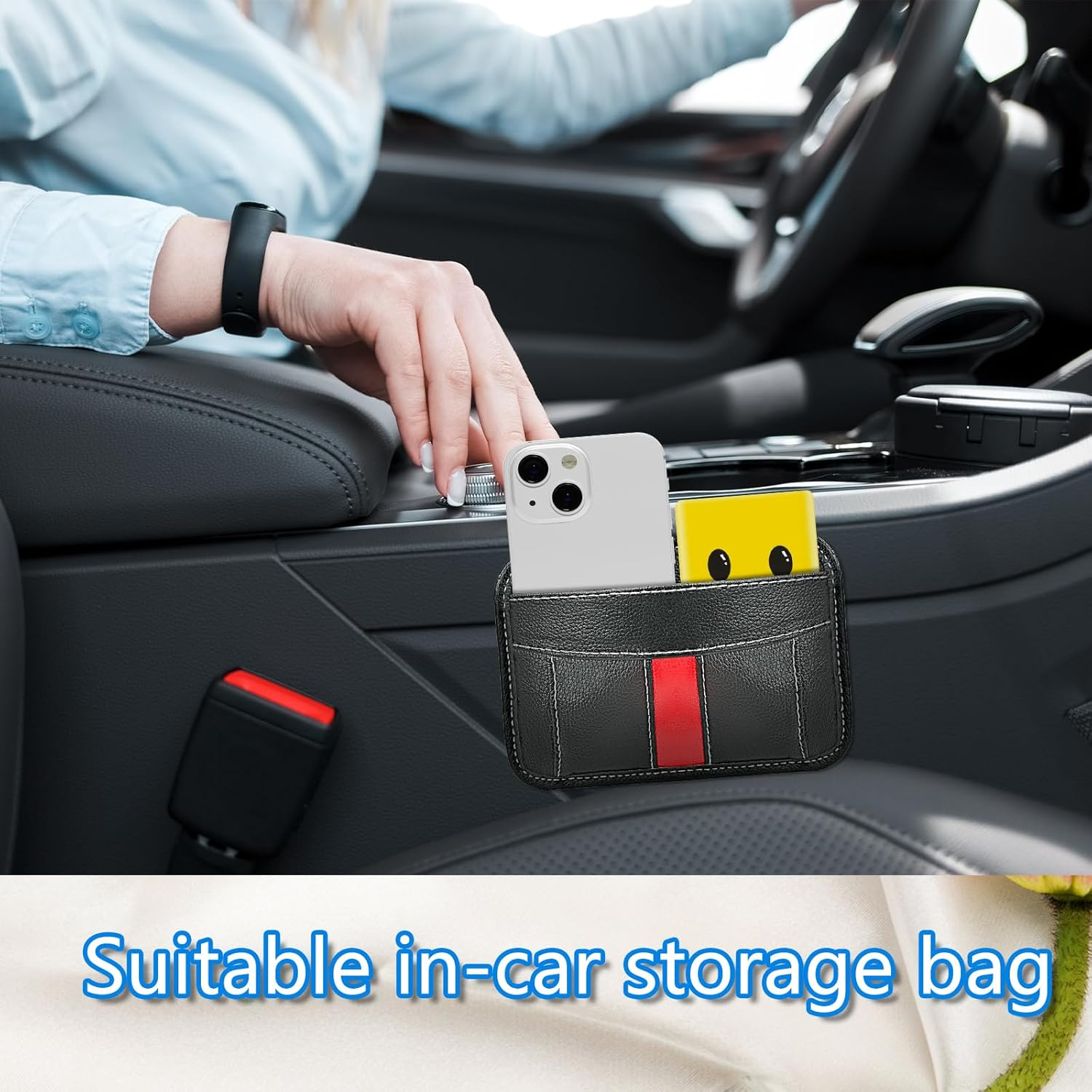 Car Side Pocket Organizer, Auto Seat Pockets PU Leather Pen Phone Holder Tray Pouch Used for Car Door, Window, Console, Seat -Fits to Organize Document, Registration, Notepad, Gadgets, Pen image number 6