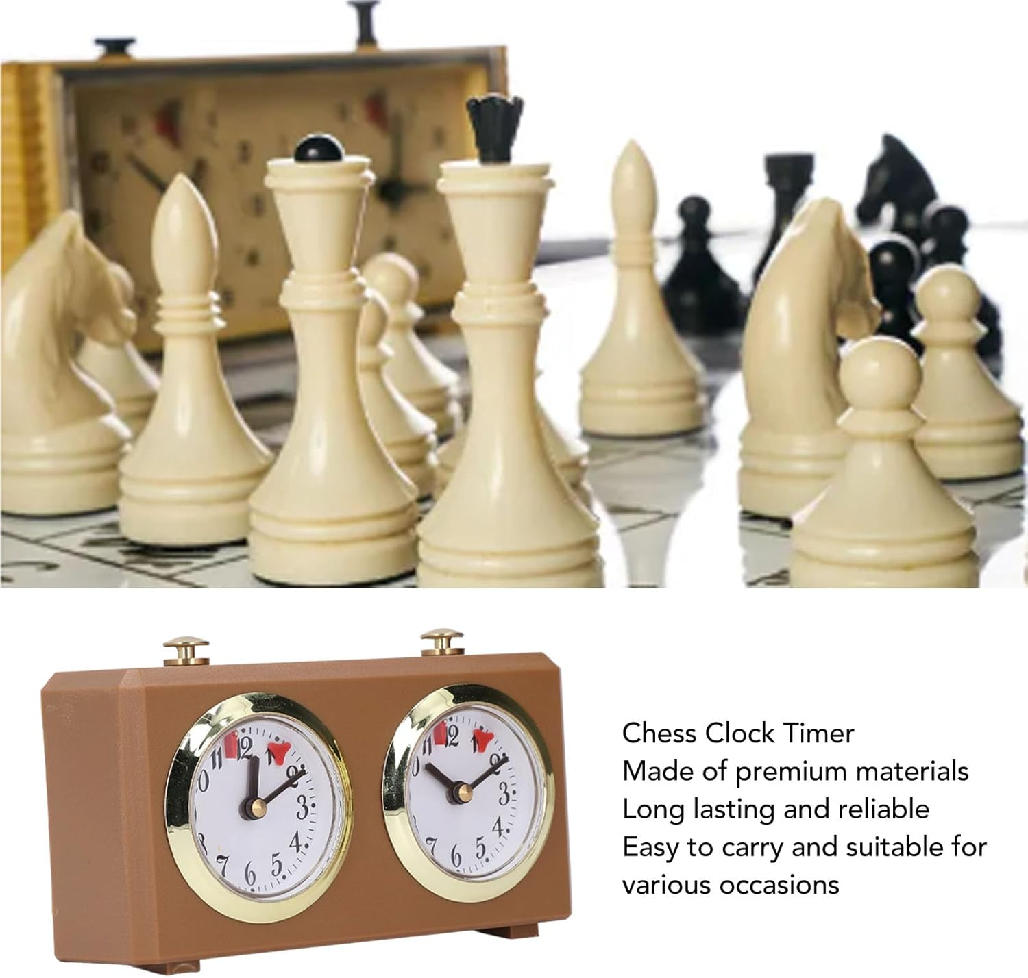 Retro Analog Chess Clock Timer, No Battery Required Mechanical Chess Clock Game Timer, Professional Mechanical Analog Chess Clock for Chinese Chess, International Chess (Tan)