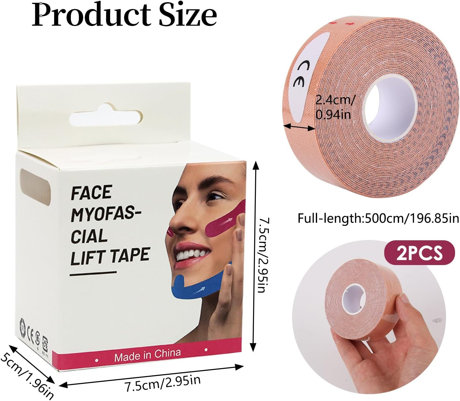 2 Pack Myofascial Face Tape Roll, 2.5Cm X 5M Anti-Wrinkle Face Lift Tape, Provides Tightening Face Toning and Neck Firming, Soft Breathable Skin-Safe for Women Looking to Youthful Skin Look Daily Use image number 5