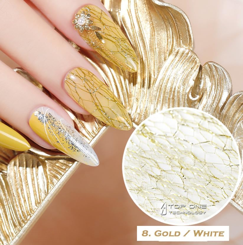 8 Color Nail Art Mesh Lace Decoration Set, Beauties Factory 3D Net Pattern Base Background Design image number 2