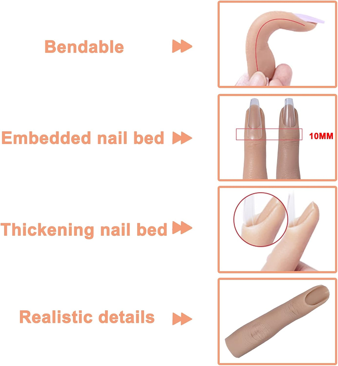 XMASIR Silicone Nail Practice Finger for Acrylic Nails, Fake Finger Training Model, Flexible Bendable Female Mannequin Life Size for Nail Art Display, Jewellery Ring Display image number 3