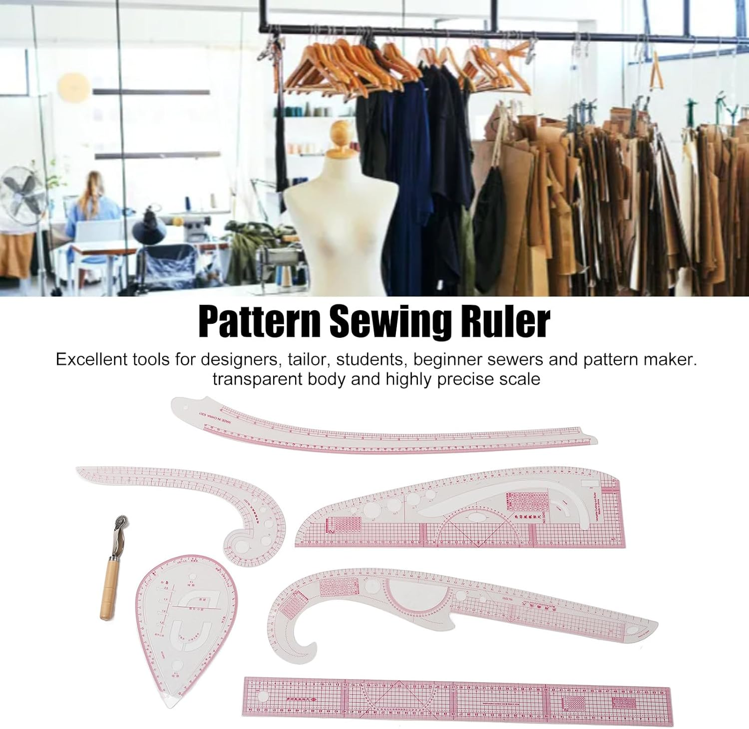 Sewing Ruler French Curves 7Pcs, Metric Pattern Curved Rulers Set with Transparent Body Highly Precise Scale, Sew Making Ruler Kit for Beginners Tailors Designers Drawing Craft DIY image number 6