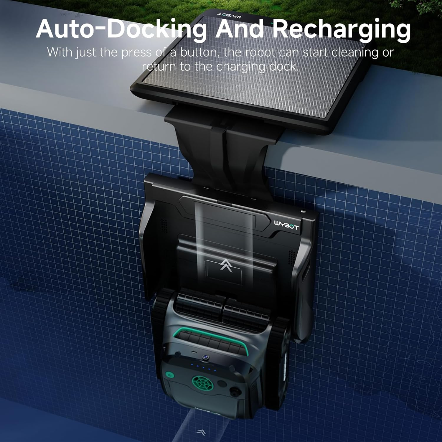 (2025 New) WYBOT S2 Solar Vision Robotic Pool Vacuum Cleaner, AI Vision, Smart Auto Parking & Dual Charging, Enhanced Scheduled Cleaning, 3D Adsorption System, for In-Ground Pools, Grey & Green image number 1