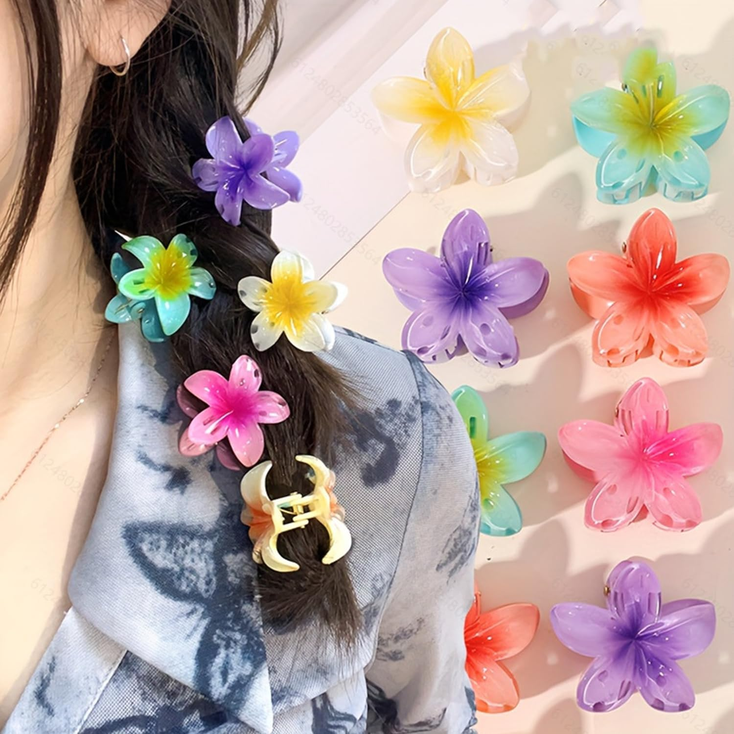 8 Pieces Frangipani Holding Clips Flower Shaped Hairpins Travel Holiday Accessories Holiday Memorial Gifts image number 3