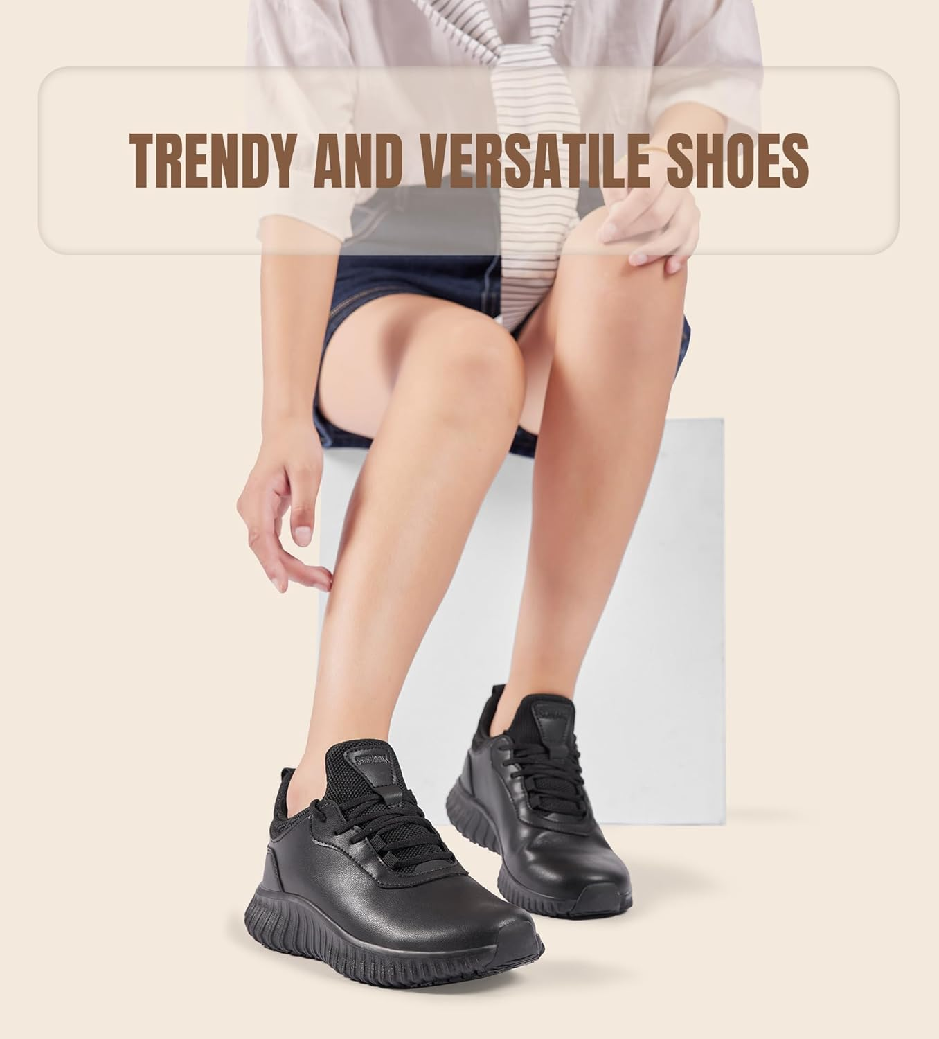 SHULOOK Non Slip Work Shoes for Women Food Service Water Resistant Sneakers Waterproof Kitchen Chef Restaurant Lace up Walking Lightweight Comfortable Nursing Working Footwear image number 4