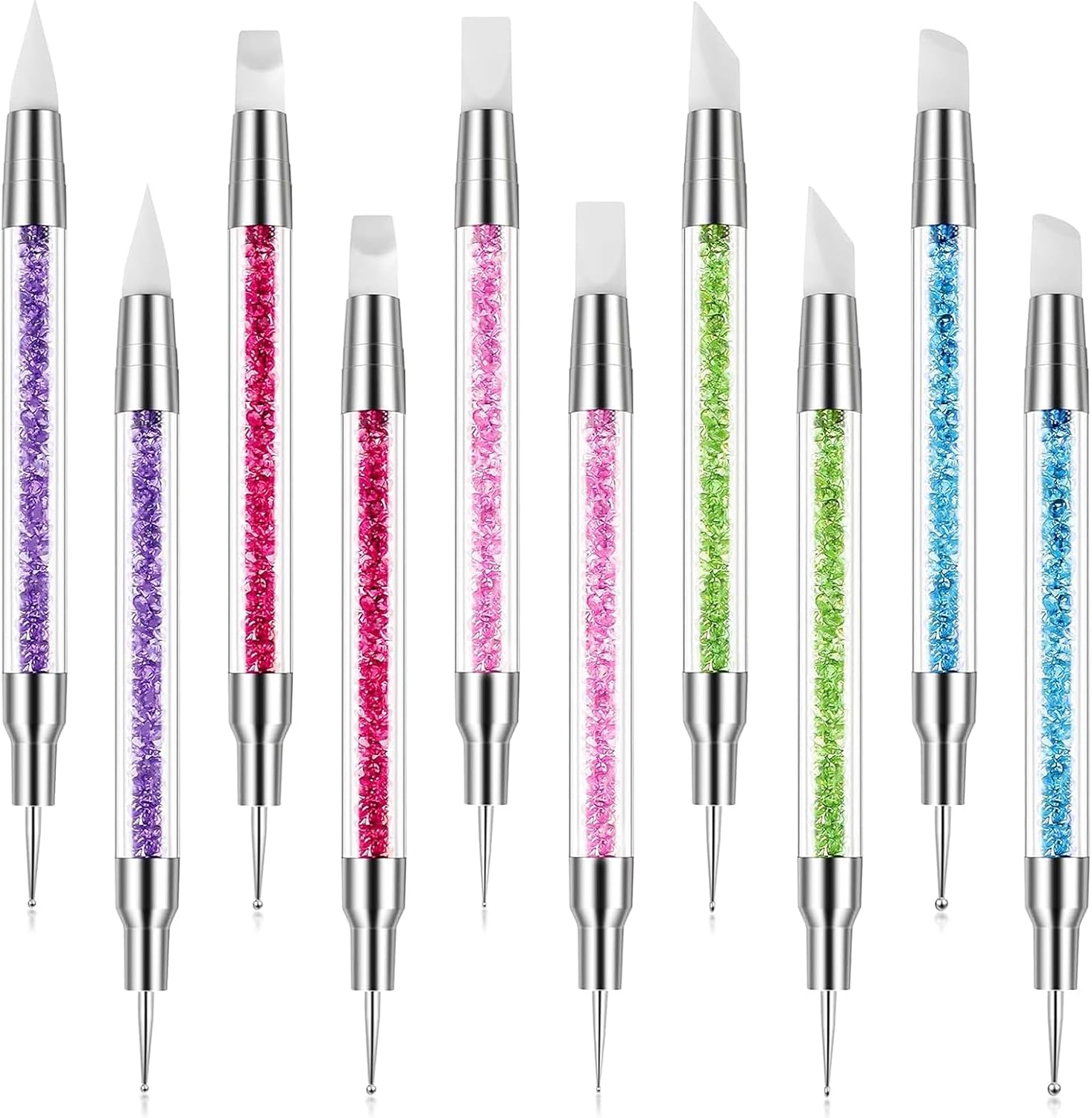 10 Pieces Silicone Nail Art Brushes Nail Art Set with Silicone Brush, Dotting Tool and 3D Gel Brush, Double Head Sculpting Pen for Manicure image number 4