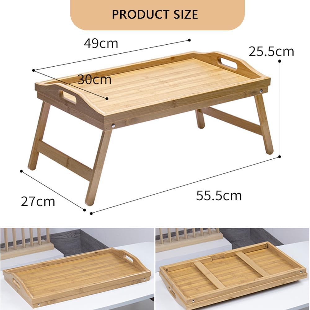 Multifunctional Laptop Bed Desk with Foldable Legs - Portable Serving Tray for Snacks, Breakfast, or Work, Collapsible Lap Table for Home Office, Sofa, or Bed (Wood) image number 5