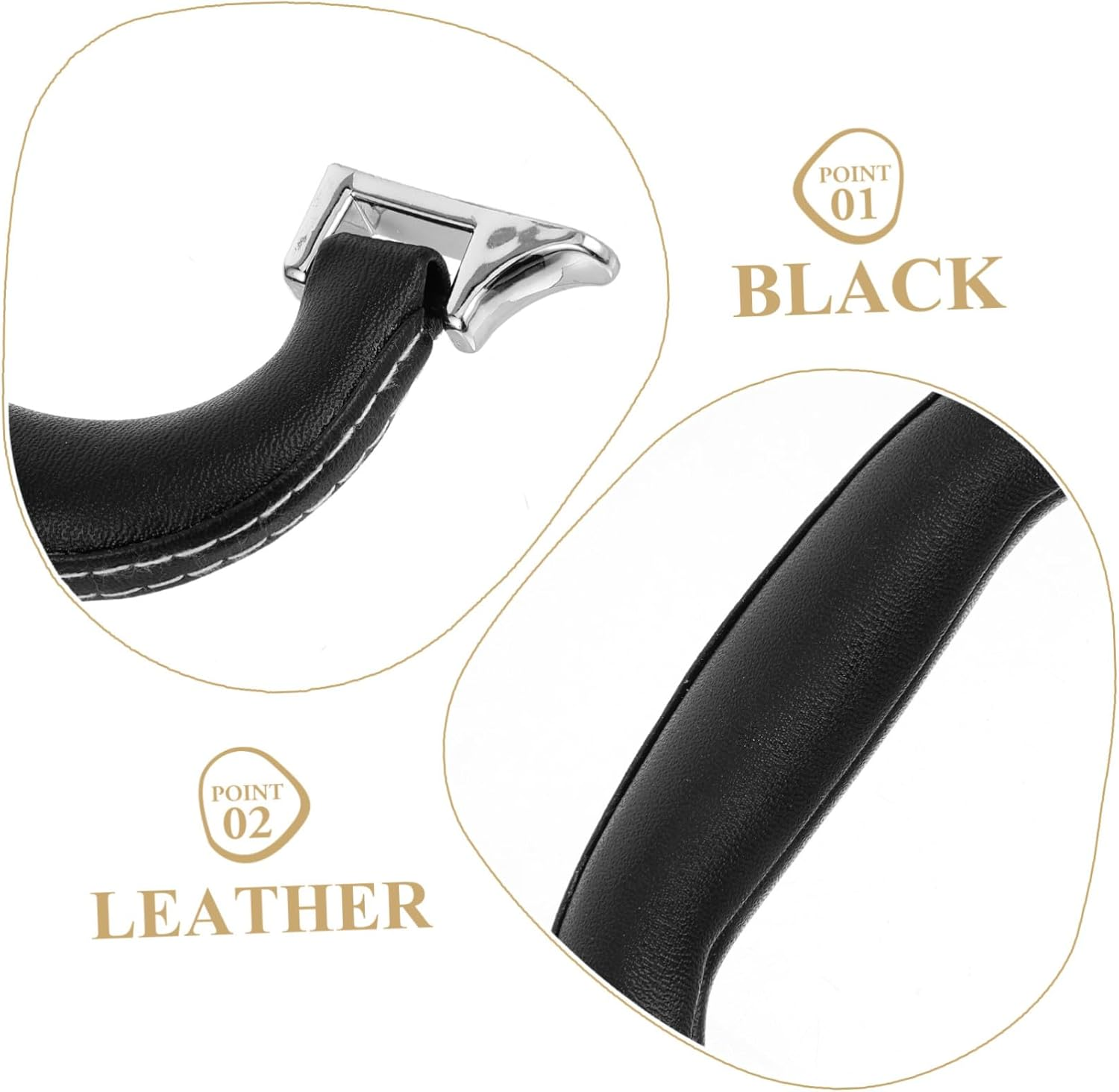 HORIALENCE 2Pcs Luggage Case Leather Handle Replacement Suitcase Grip Travel Accessories Black Leather Handle Silver Feet for Toolbox and Suitcase Carry Gear image number 2