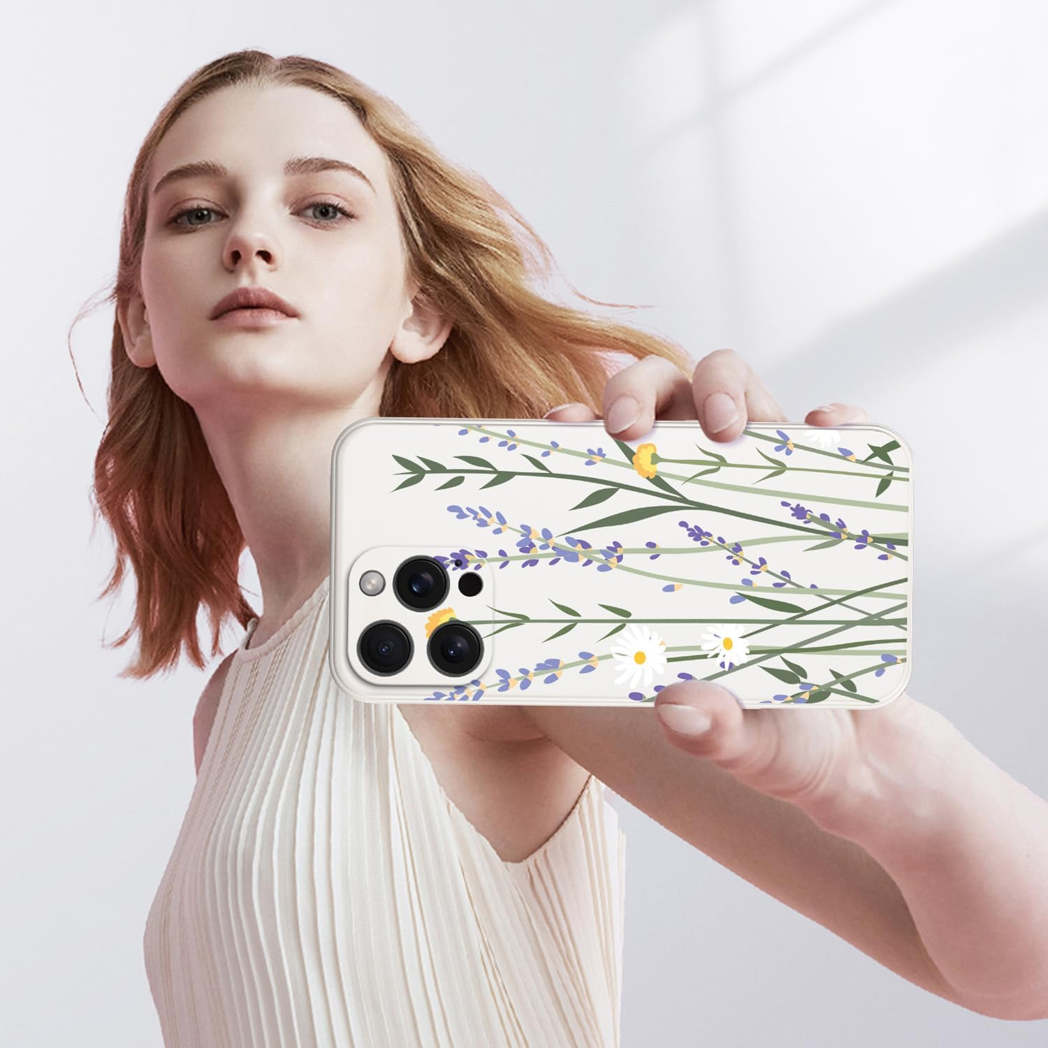 XINYEXIN Silicone Case for Samsung Galaxy A56 5G with Cute Pattern Ultra Thin Straight Edge Soft Silicone Mobile Phone Case Shockproof Protective Case - Lavender, White - Flowers, Black image number 4