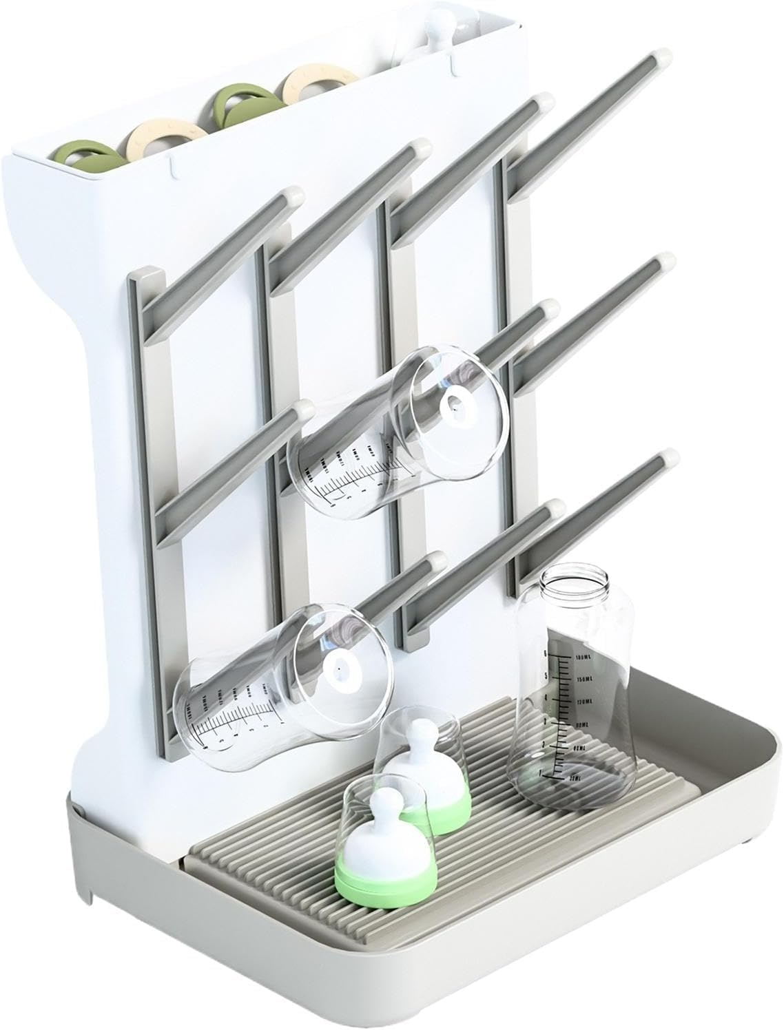 Baby Bottle Drying Rack Space Saving, WADY Large Vertical Baby Bottle Storage Organizer & Bottle Dryer Rack for 12 Pc 8 Oz Bottles and Baby Accessory, Pump Parts, Pacifiers or Brush Stand (Gray) image number 5