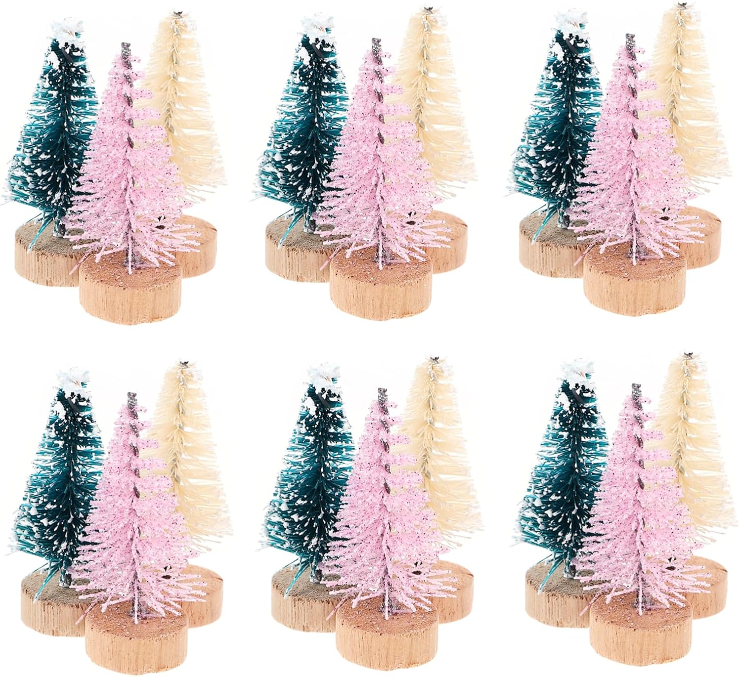 36Pcs Miniature Christmas Tree Xmas Tree Decor Wooden Base for Home Office for Landscapes and Dollhouse Decorations