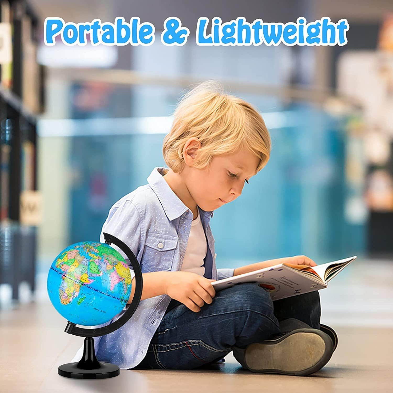 Wizdar 5.5" World Globe for Kids Learning, Educational Rotating World Map Globes Mini Size Decorative Earth Children Globe for Classroom Geography Teaching, Desk & Office Decoration-5.5 Inch image number 3