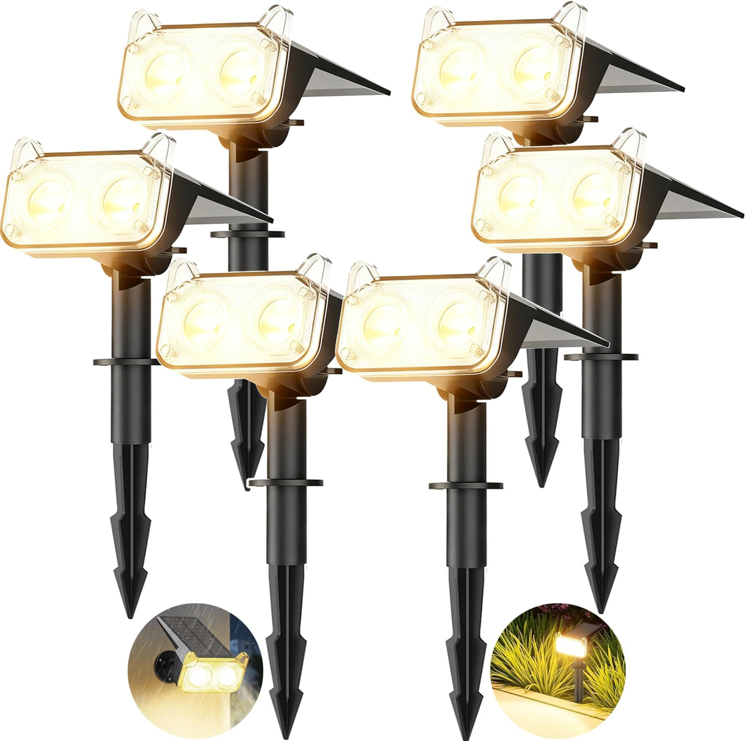 6 Pack Solar Lights Outdoor - Auto On/Off IP67 Waterproof Solar Garden Lights,2-In-1 Solar Spotlights, 135&deg; Adjustable Landscape Spotlights for Yard Pathway Tree Flag - Warm Whitesolar Lights Outdoor image number 4