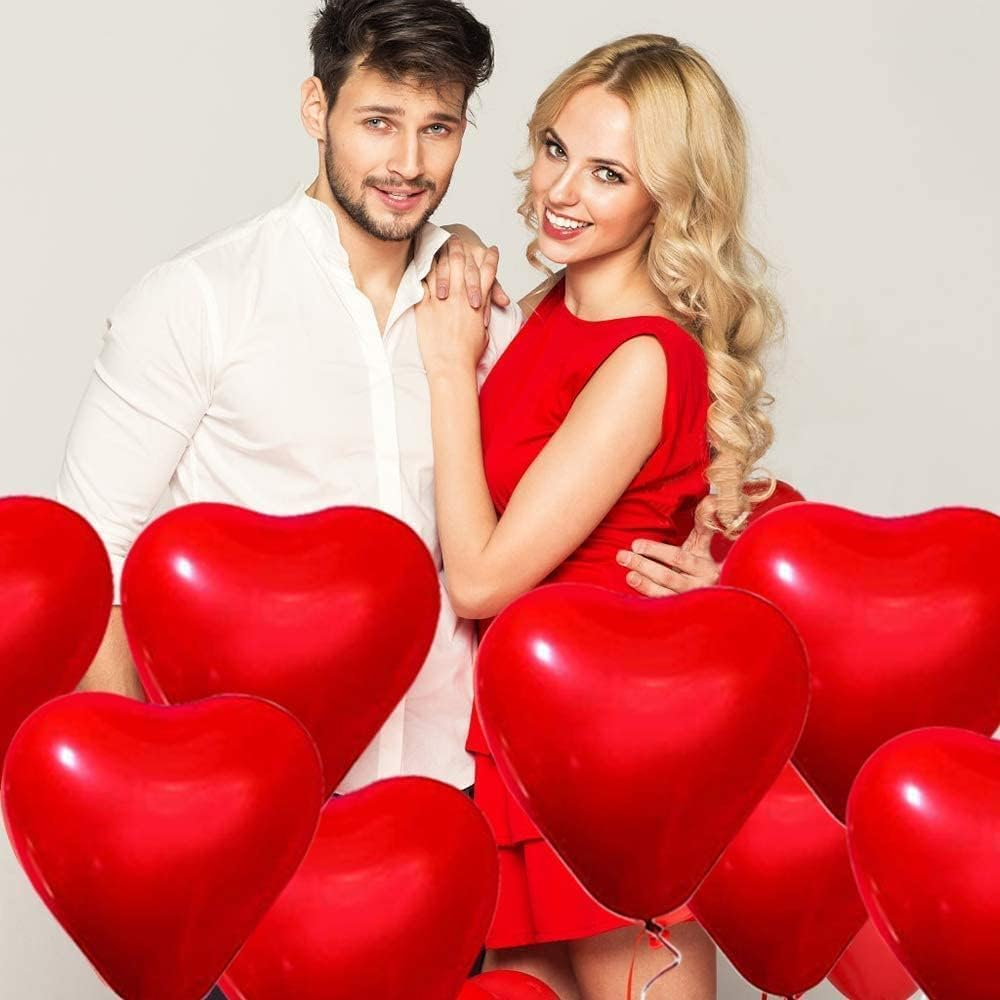 50 Pcs Red Heart Balloons, 10In Latex Heart Shape Balloons, for Valentines Day, Wedding,Proposal, Wedding Anniversary Party Decoration.