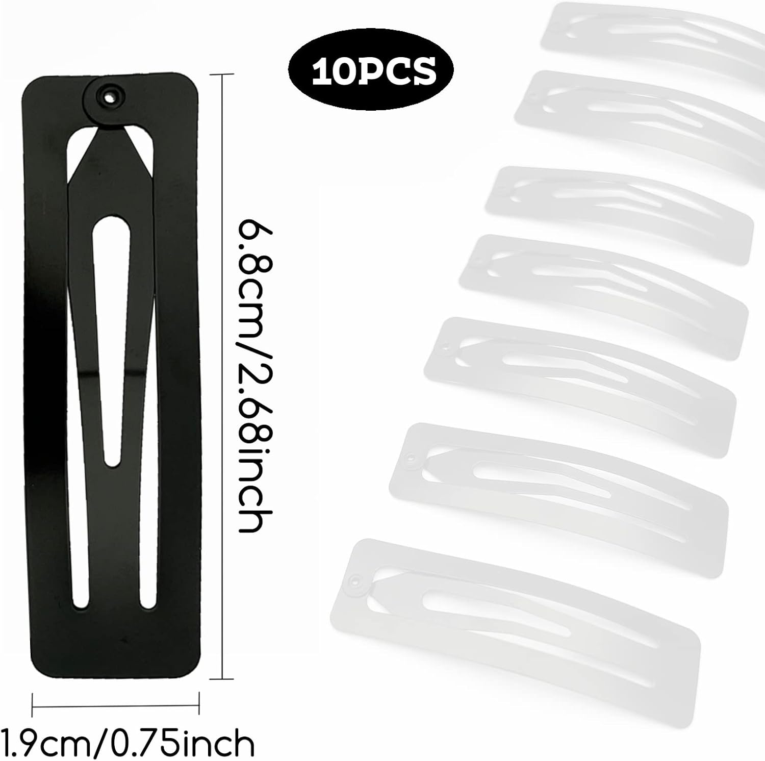 Snap Hair Clips 10PCS 7Cm Metal Hair Clips Large Rectangle Hair Barrettes Non-Slip Snap Hair Slides Hairdressing Hair Accessories for Women Girls, Black image number 5