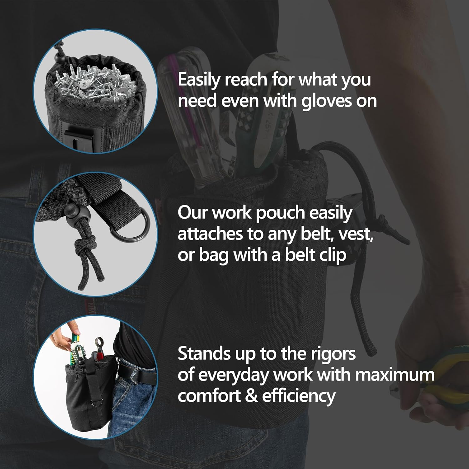 Clip-On Tool Belt Bag for Tools, Screws, and Nails - Great for an Electrician, HVAC Tech, Plumber, Carpenter, Contractor, Handy Man, and Any Tradesperson Who Wears a Small Utility Pouch image number 6