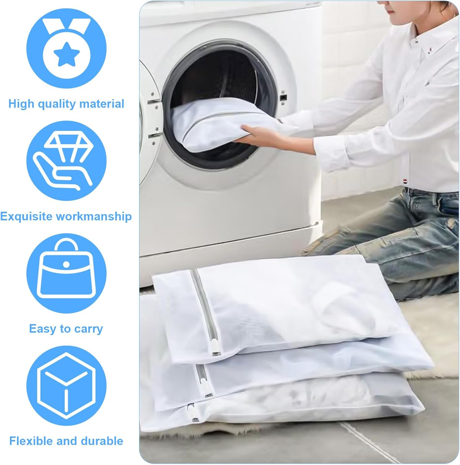 Travel Essentials - Premium Mesh Laundry Bags with Sturdy Zipper for Delicates, Durable Washing Machine Bags, 2 Large, 2 Medium, 2 Small - Protect Bras, Lingerie & Delicate Fabrics(6 Pack) image number 1