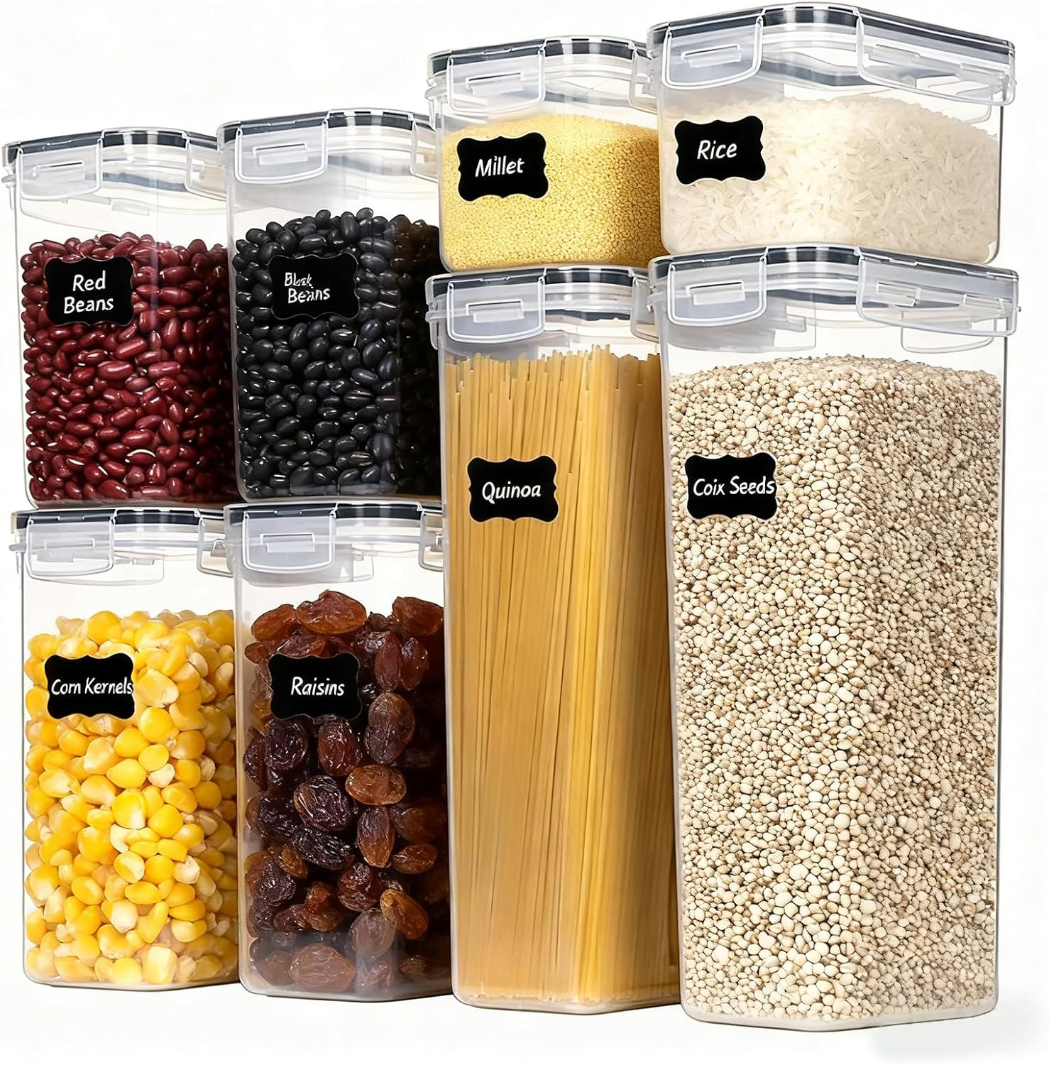 Airtight Food Storage Containers Set with Lids, 8 PCS Plastic Storage Canisters for Kitchen & Pantry Organization,Dry Food Canisters for Flour, Sugar and Cereal (Clear) image number 2