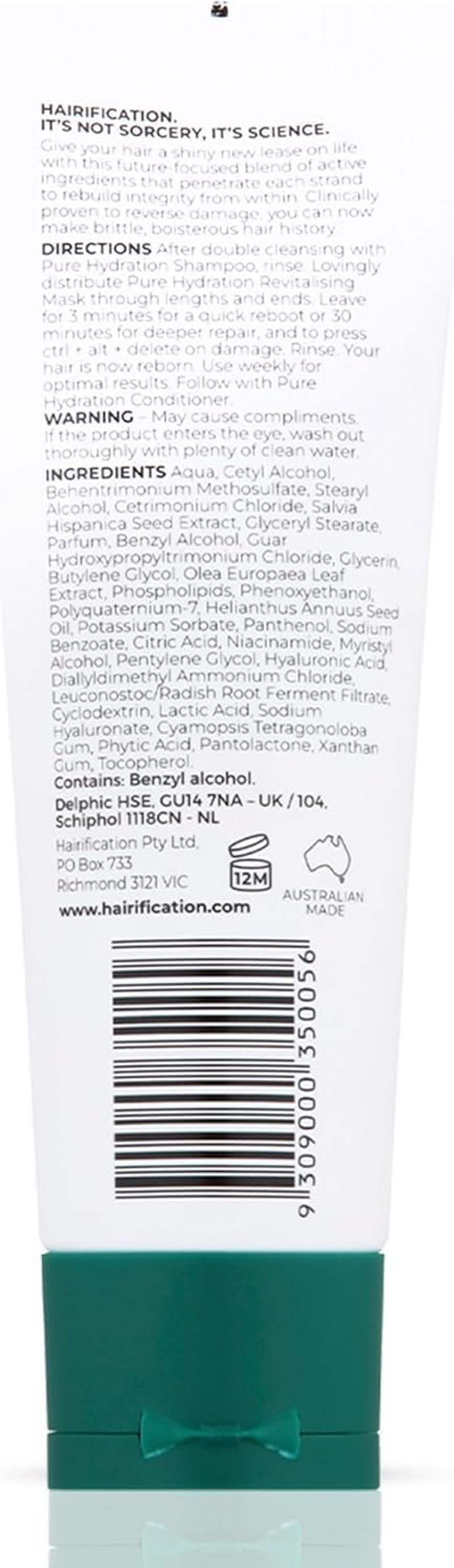 Hairification Pure Hydration Revitalising Hair Mask for Women, Weekly Smoothing Conditioner for Dry Brittle and Frizzy Hair, 100Ml image number 2
