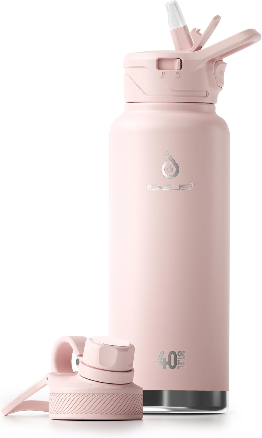 IDEUS Vacuum Insulated Water Bottle, Stainless Steel Double Wall Flask Metal Sports Canteen with Leak-Proof Straw Screw Cap (Light Pink, 12Oz (360Ml))