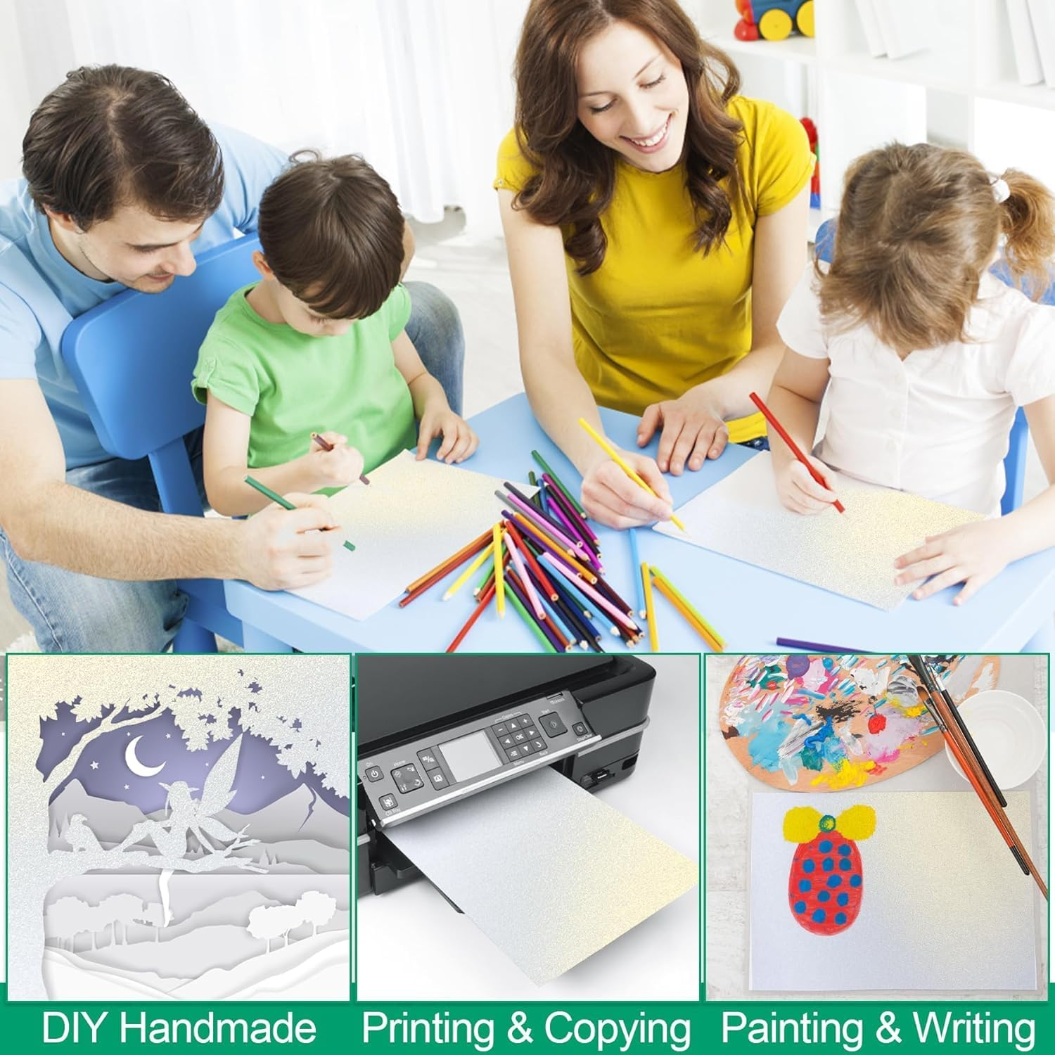 30 Sheets White Shimmer Cardstock Paper, A4 250GSM Metallic Pearlescent Paper for Thank You Cards, Crafts, Double-Sided Shiny Cardstock for DIY Projects Birthday Wedding Decoration