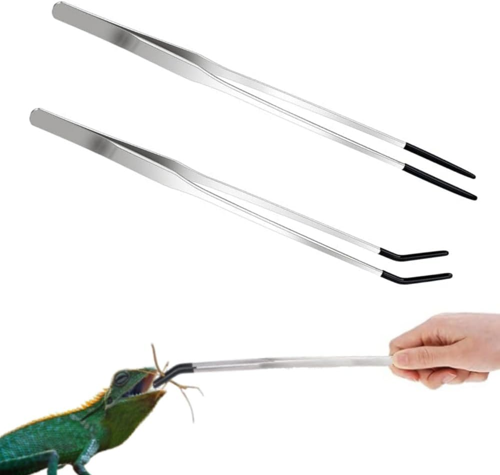 2 Pcs Reptile Feeding Tongs,Worms Tongs,27Cm/10.6" Straight and Curved Tweezers for Aquarium,Aquascape Tools, Stainless Steel Feeder Tools for Hold Bearded Dragon Lizards Reptiles image number 5