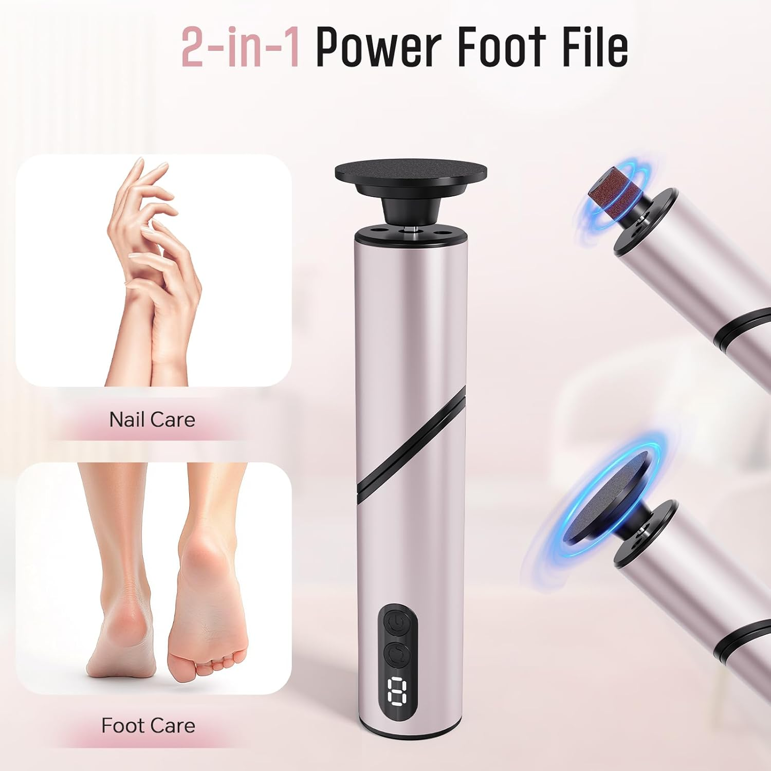 Electric Foot Callus Remover, Wireless 2-In-1 Rechargeable Foot File Callus Remover for Feet, Max 900RPM 9 Adjustable Speeds Foot Scrubber for Dead Skin Pedicure Cracked （1 Pack） image number 5