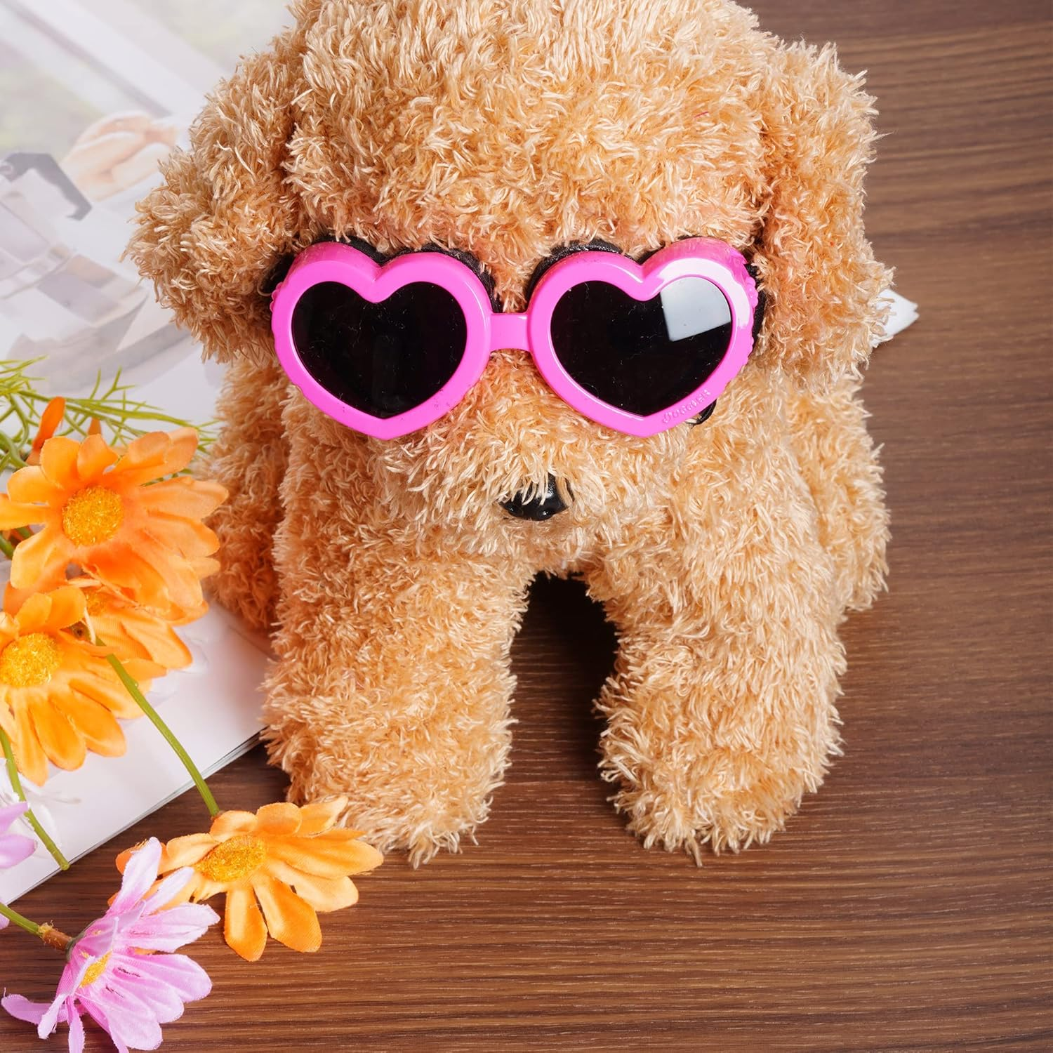 Choyaxo Pink Heart-Shaped Dog Sunglasses with UV Protection, Adjustable Strap & Windproof Design for Small Dogs image number 6