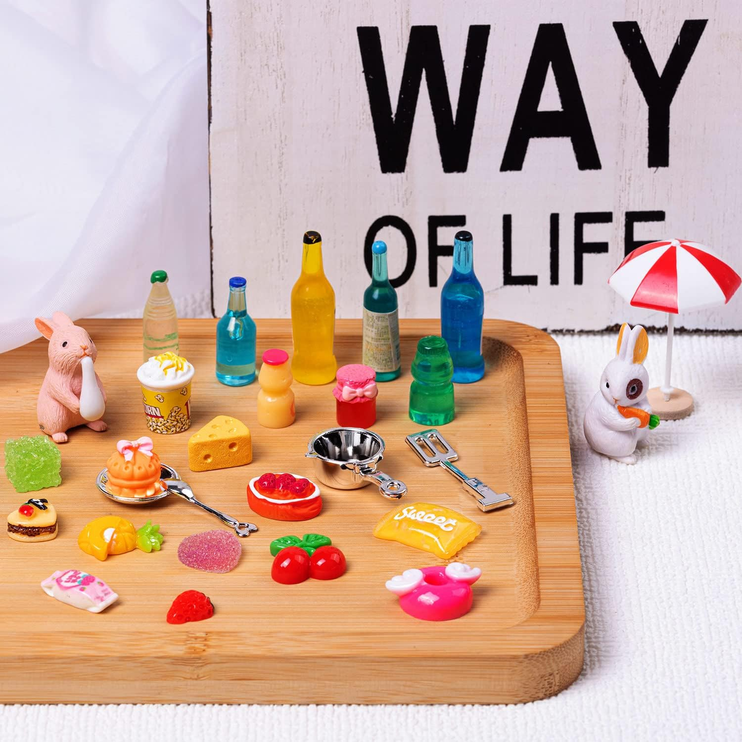 163 PCS Minitature Food Drink Bottles Toys, Mixed Resin Pretend Play Tiny Food Sets, Tableware Hamburg Cake Ice Cream Milk for Doll House Decoration Kitchen Cooking Game (1:12) image number 4