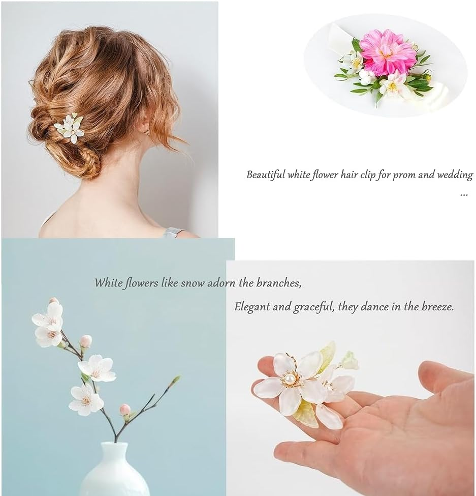 Elegant White Flower Hair Clip for Women, Decorative Hair Clips in the Appearance of White Magnolia Flowers, Small Hair Accessories for Prom and Wedding image number 6