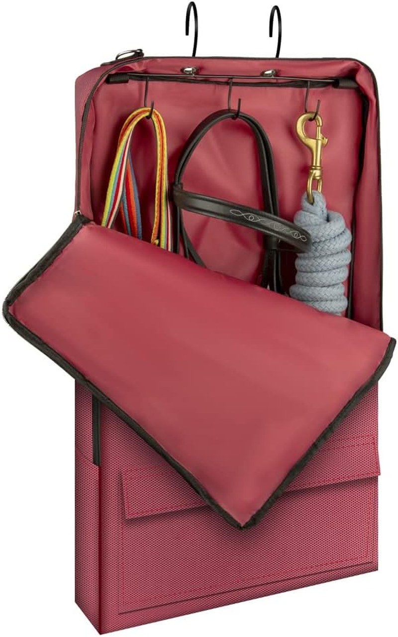 Y.J TAILS Horse Tack Carry Bag, Horse Harness Bag for Halters, Bridle, Equestrian Reins, Bits and Headstalls, Miniature Horse Harness with 3 Prong Tack Rack (Black)