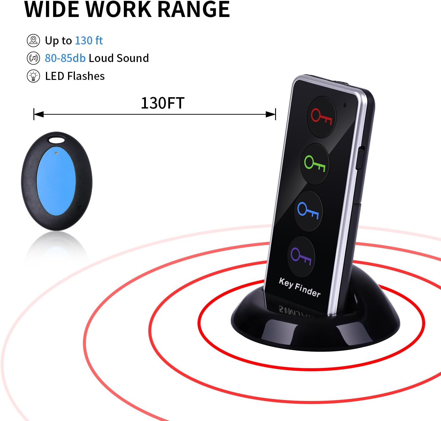 Key Finder, Item Tracker with LED Flashlight Function, Chlovoe Wireless Remote Control RF Key Finder Locator Phone Pet Wallet TV Remote Tracker（1 RF Transmitter & 4 Receivers） image number 2
