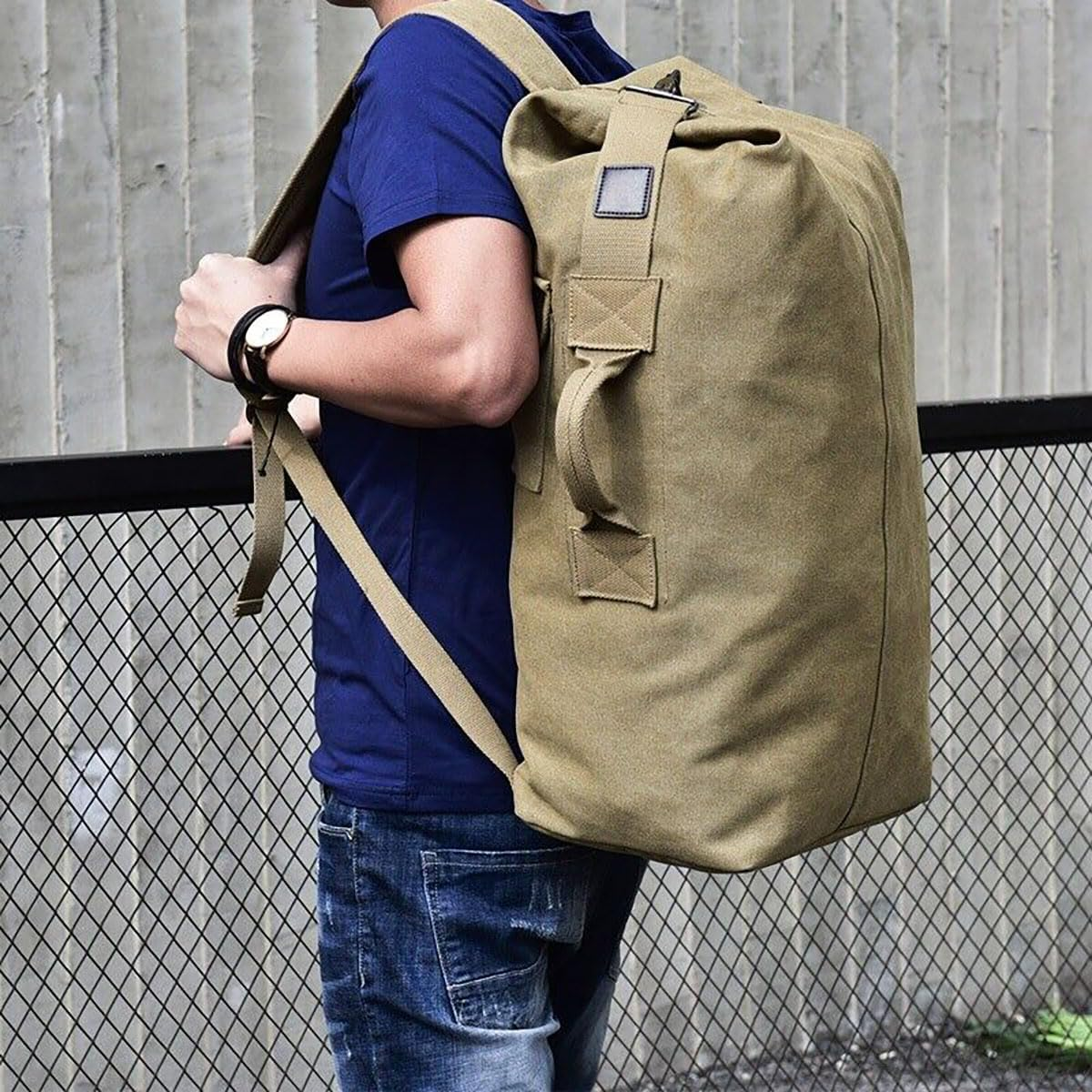 AIMALL Men'S Fashion Canvas Backpack, Large Capacity Travel and Outdoor Sports Bag, Available in Small and Large Sizes - Green-Big image number 3
