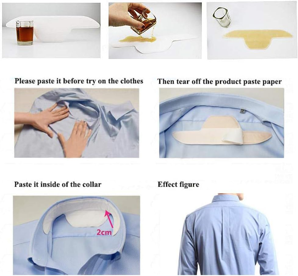 Adecco LLC 20 PCS Disposable Neck Collar Sweat Pads, Collar Shirt Protector, Absorbent Collar Liners Pads, Invisible Protection against Sweat & Stain for Women and Men image number 3