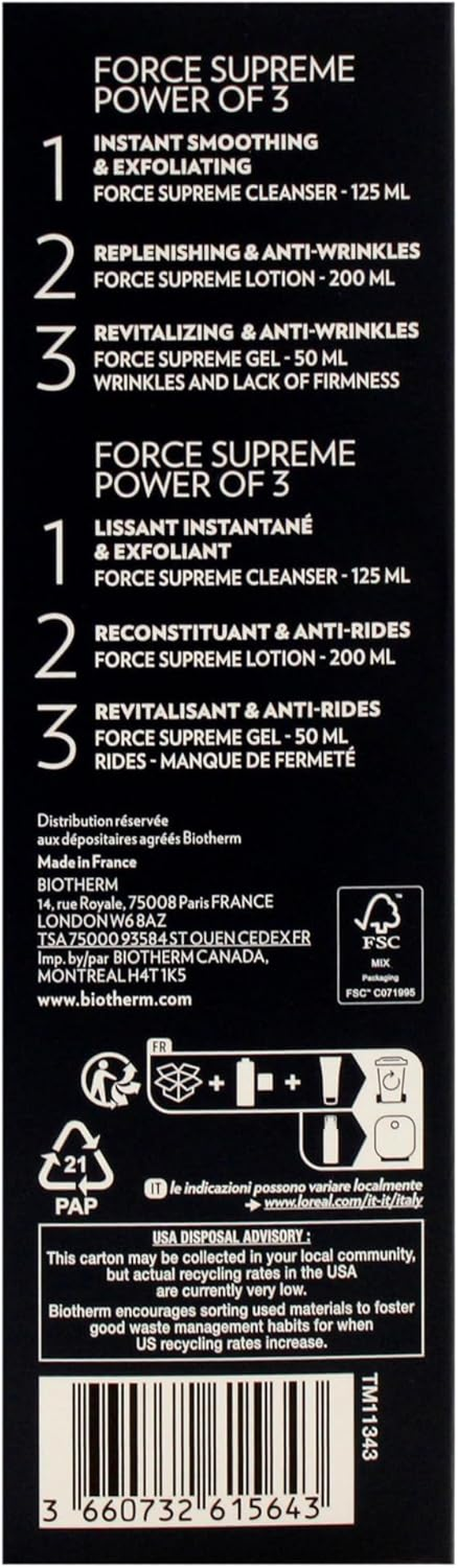 Biotherm Homme Force Supreme Power Set by Biotherm for Men - 3 Pc 4.2Oz Force Supreme Cleanser, 6.7Oz Force Supreme Lotion, 1.69Oz Force Supreme Gel image number 1