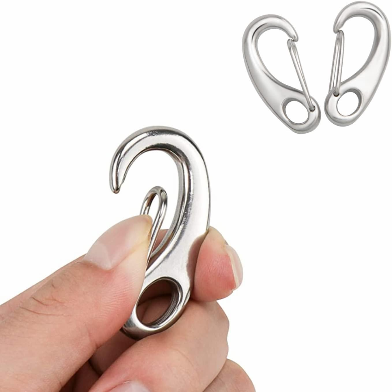 6Pcs Snap Rope Hook Clip Stainless Steel Spring Carabiner Egg Shape Snap Hook Marine Anchor Clips for Outdoor Tactical Survival Gear Pet Accessory Keychains image number 6