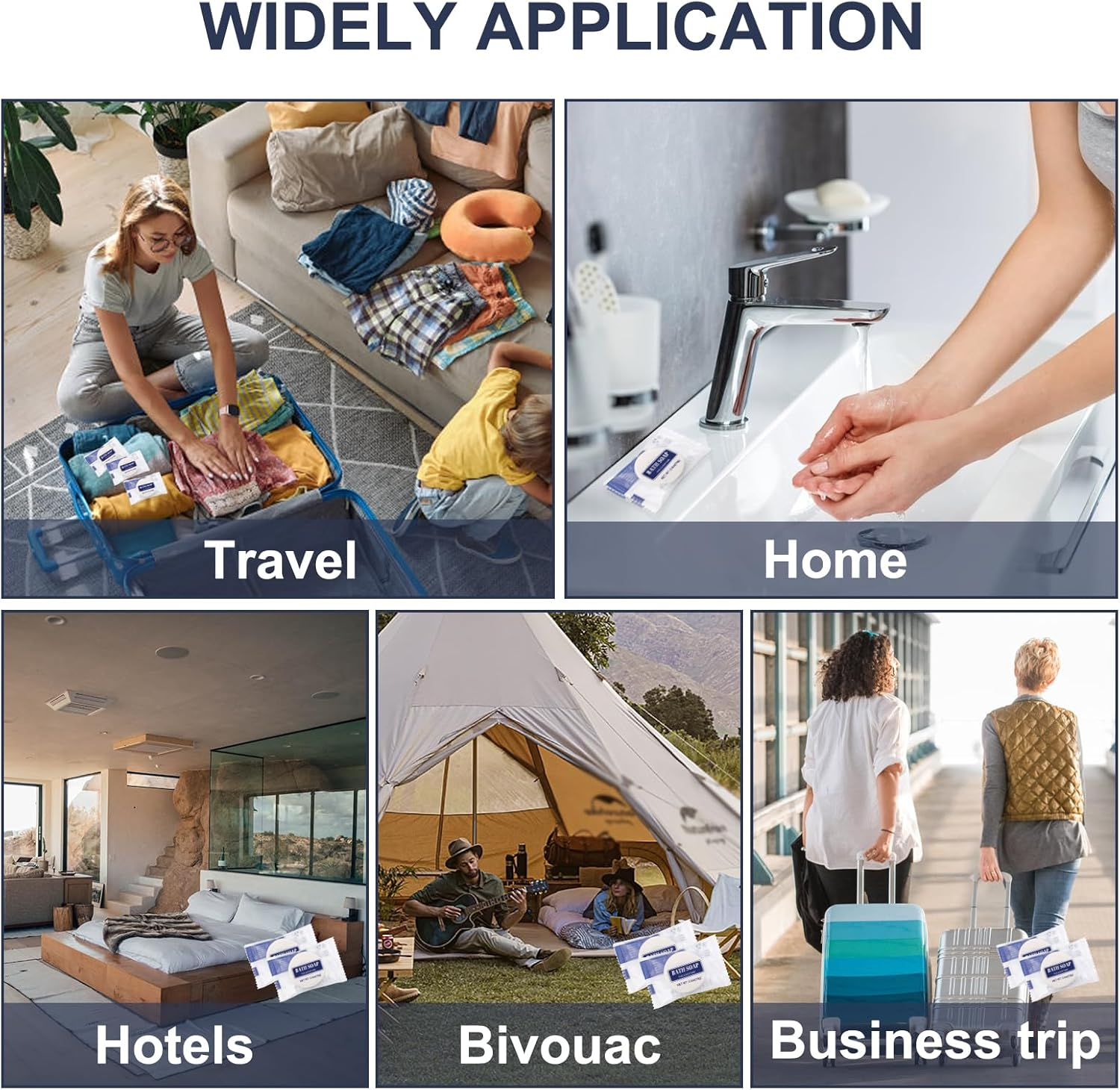 Slequipo Bulk Bar Soap, 100 Pack round Mini Soap Bars Bulk Individually Wrapped, 0.5 Oz Travel Soap Small Hotel Soaps Travel Size Toiletries for Hotel Guest Bathroom(Round) image number 6