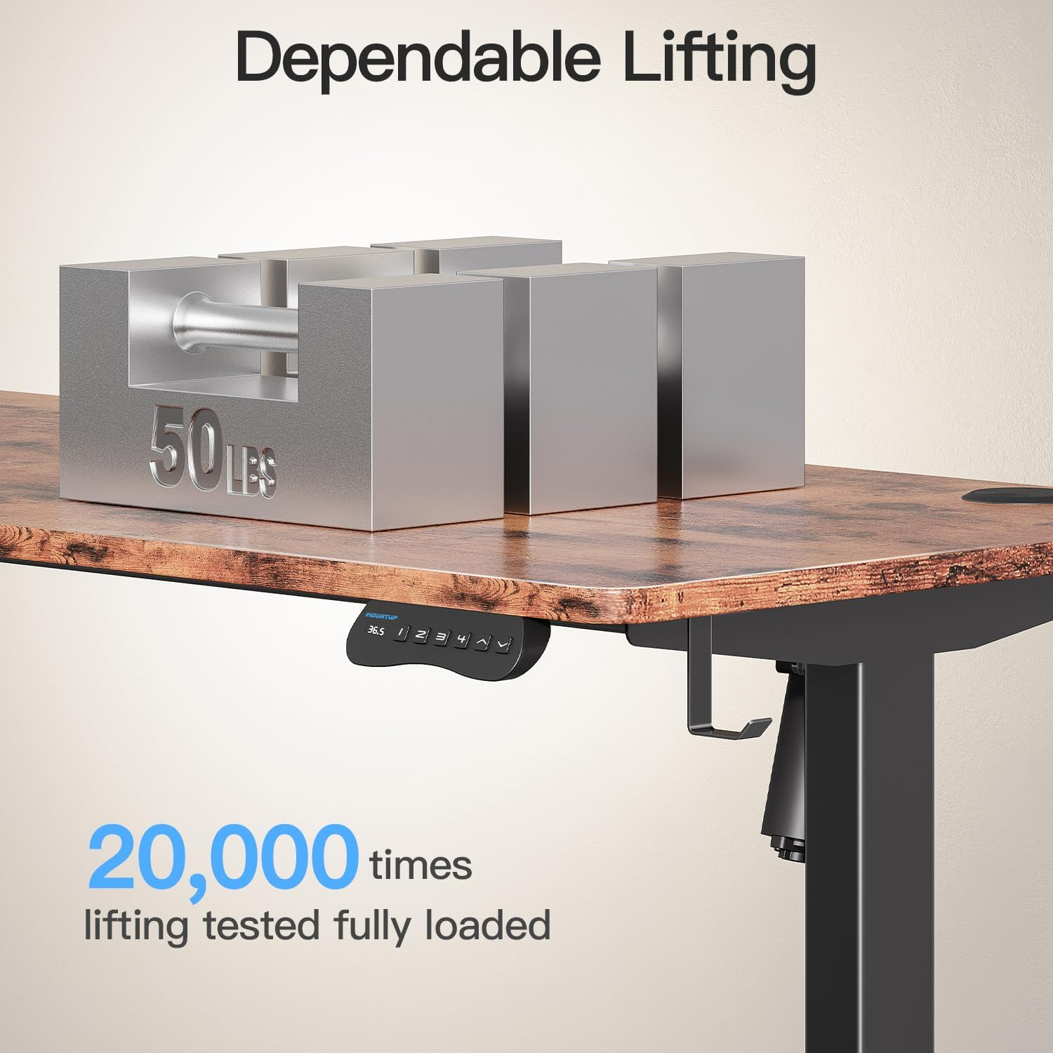 MOUNTUP Electric Standing Desk 140X60Cm (55X24) Height Adjustable, Sit Stand Desk with Memory Controller, Ergonomic Stand up Table for Home Office with Splice Board, Rustic Brown - Oak image number 7