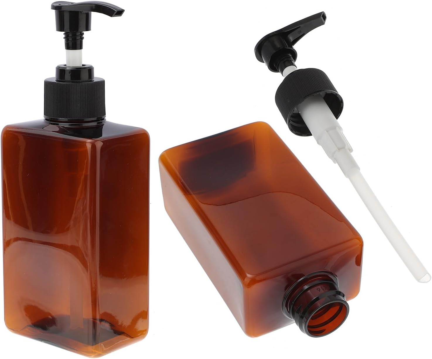 Minkissy 280Ml Pump Bottle Dispenser 2Pack Refillable Square Plastic Lotion Dispenser Empty Lotion Pump Bottle for Essential Oil Soap Lotion Shampoo, Bathroom/Kitchen/Travel Amber image number 6