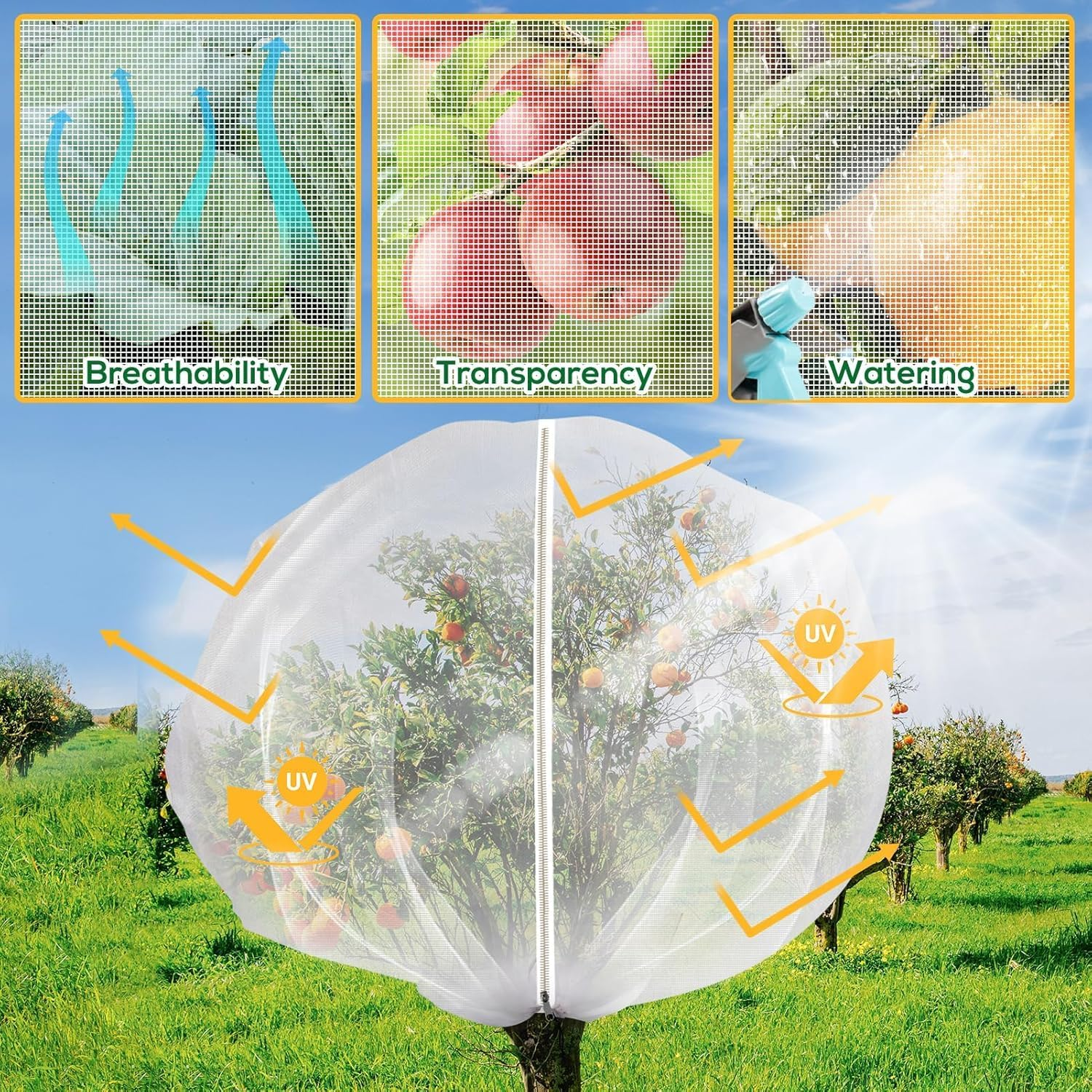 Plant Protection Net Bag with Double Zippers, 2 Pack1.9*2.1M Fruit Tree Netting, Insect Bird Barrier Mesh, Garden Bug Netting Plant Cover Protection for Blueberry,Citru,Flower,Preventing Deer,Squirrel image number 1