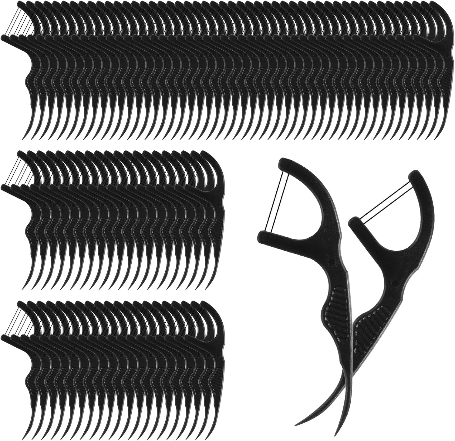 Baderke 100 Count Dual Line Floss Picks Dental Floss Sticks Bulk Non Breakable Toothpicks Double String Tooth Picks Flossers for Adults Teeth Cleaning Family Travel(Pink)