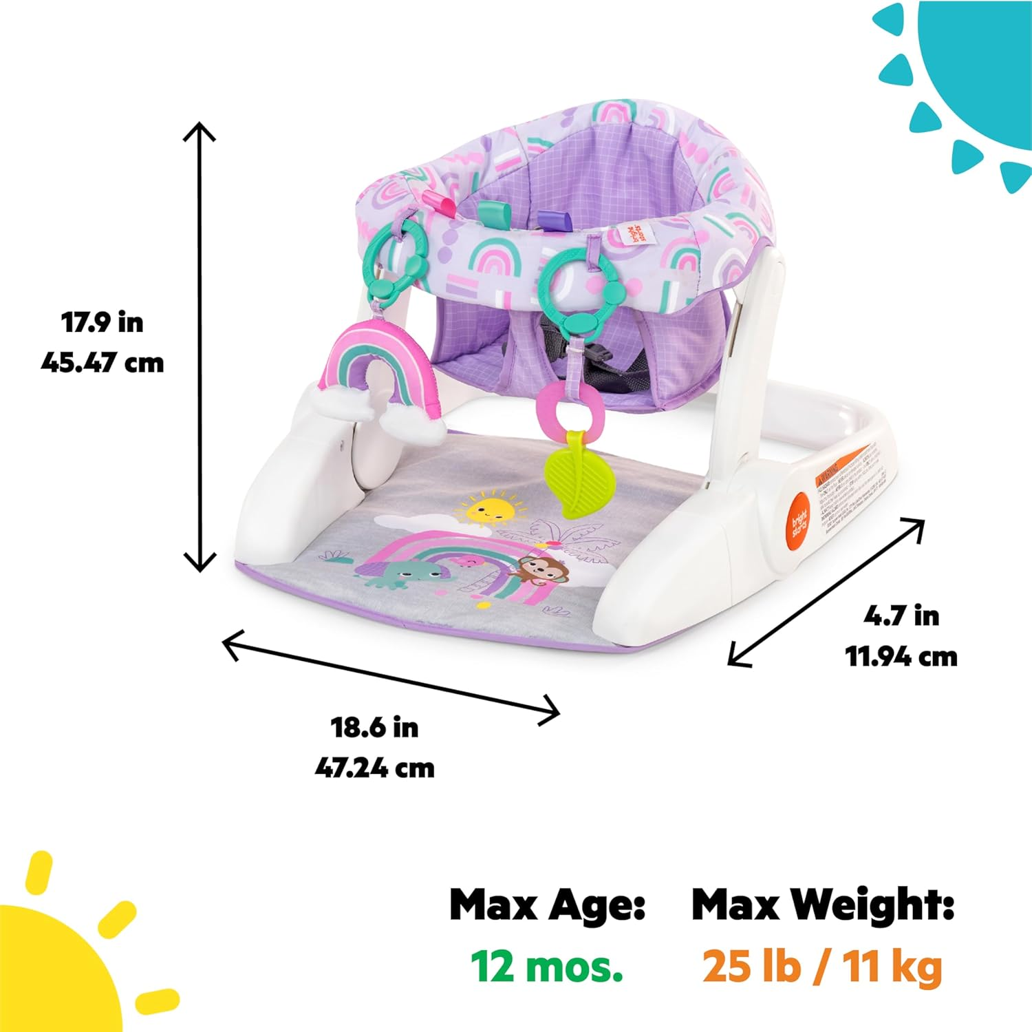 Bright Starts Learn-To-Sit 2-Position Baby Floor Seat with Toys, Unisex, 4-12 Months, Purple Paradise image number 5