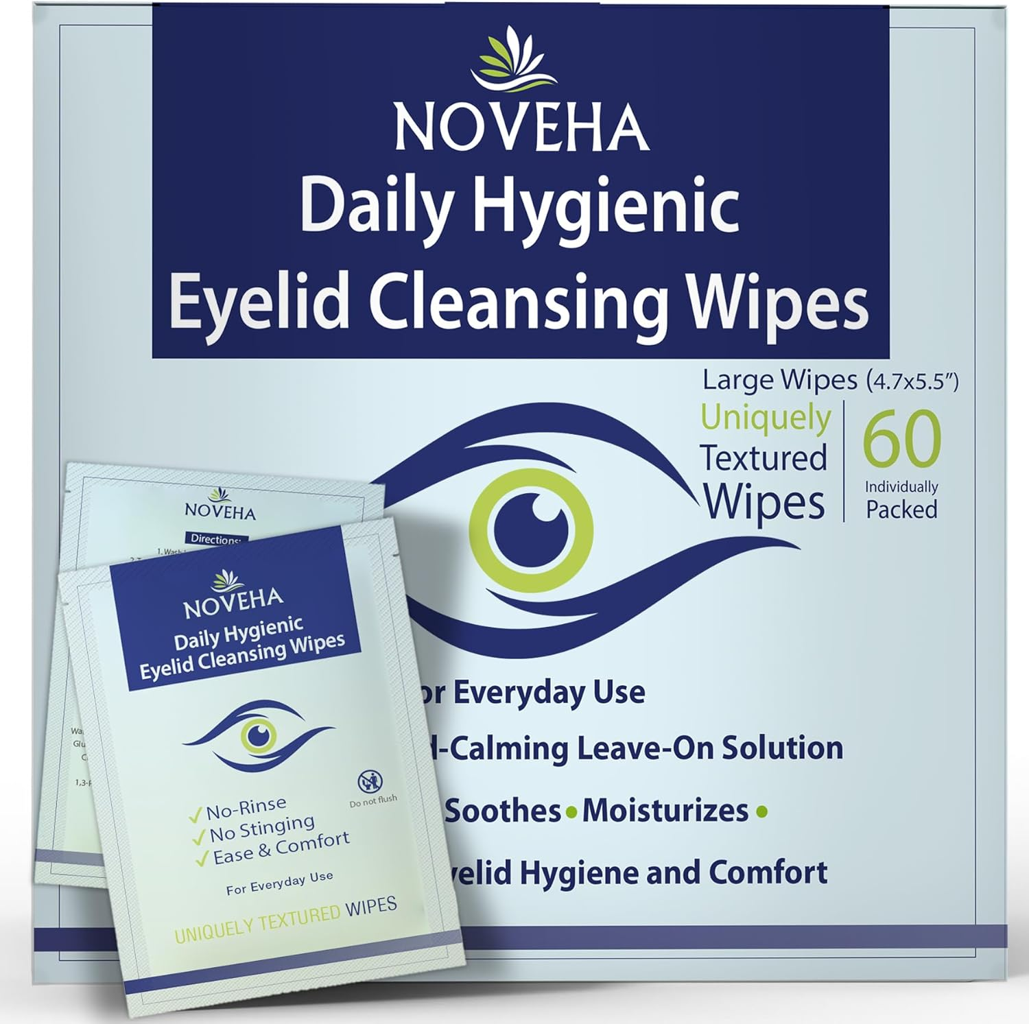 Hygienic Eyelid and Eyelash Wipes for Blepharitis and Itchy Eyes, Box of 60 Individually Wrapped Eyelash Wipes, Natural Makeup Remover and Daily Cleaner image number 5